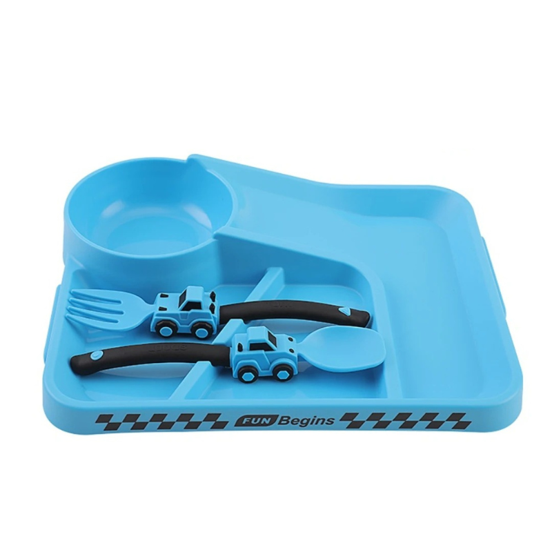 Vehicles Utensil Set for Toddlers, Grippy Fork Spoon Plate Kit
