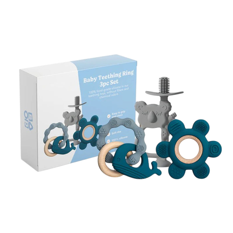 Baby Teething Ring Set Textured Silicone Toys with Pacifier for Kids