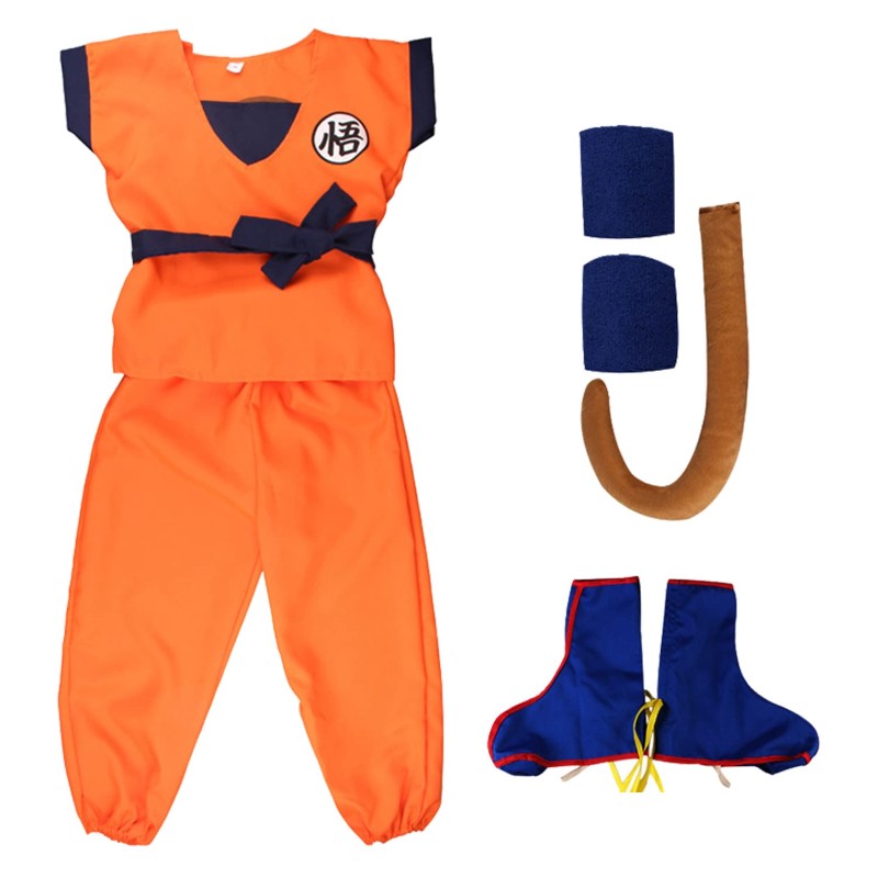 Dragon Ball Goku Costume Cosplay With Tail, Shoes, and Wristbands