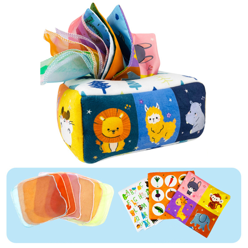 Montessori Tissue Box Toy with Silk, Animals, Numbers & Letters
