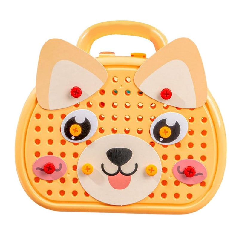 Montessori Toolbox Set with Drill, 204 Pieces in Bear & Dog Suitcase