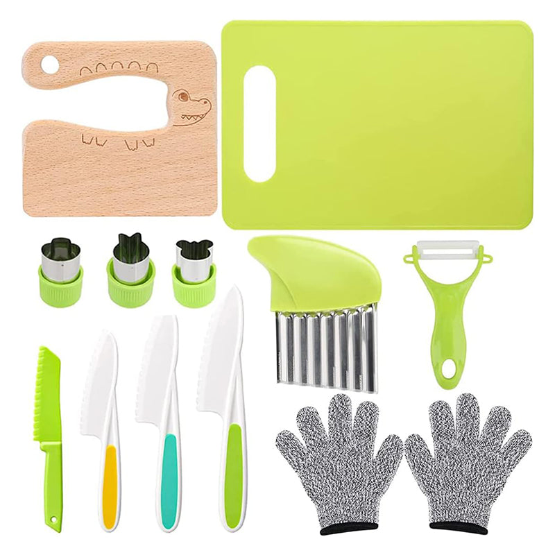 Mini Chef Cooking Toolset - 13-Piece Real Utensils Knife Set for Toddlers