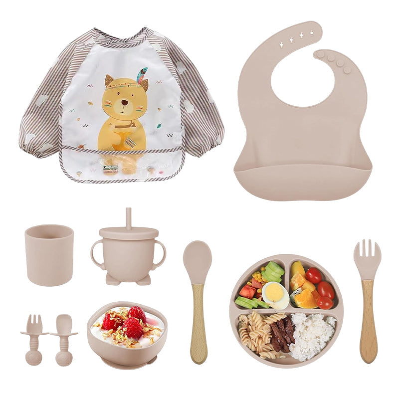 10-Piece Baby Feeding Set, Silicone Plates, Bowl, Bibs, Spoon