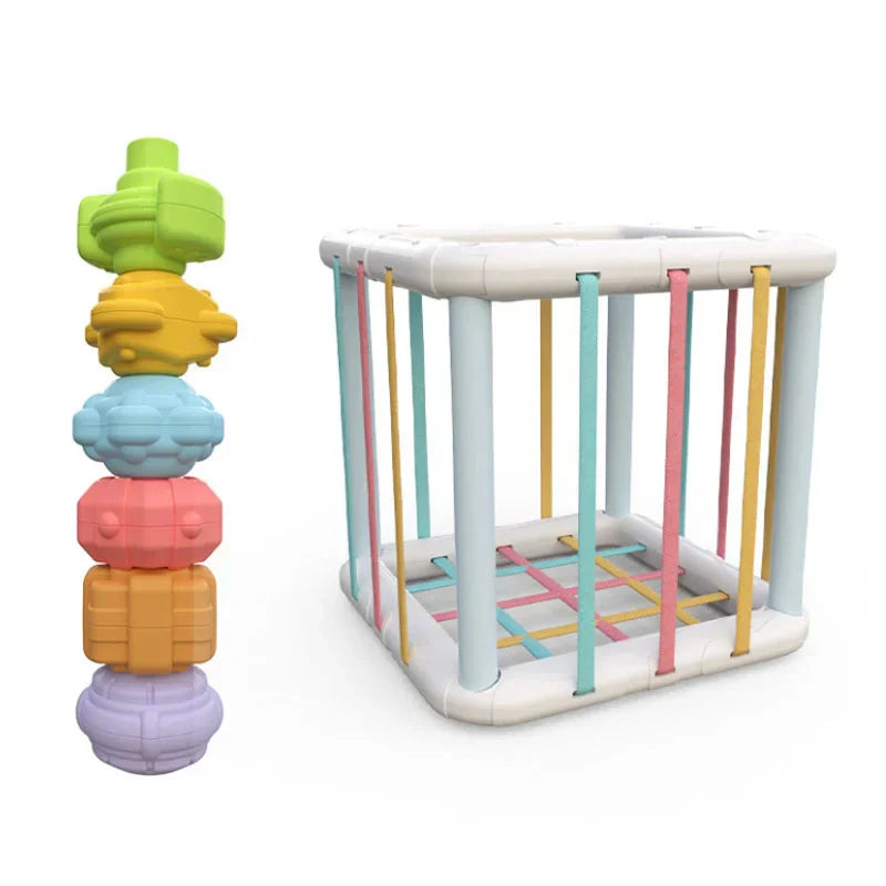 Montessori Baby Shape Sorter with Sensory Bin and Textured Blocks