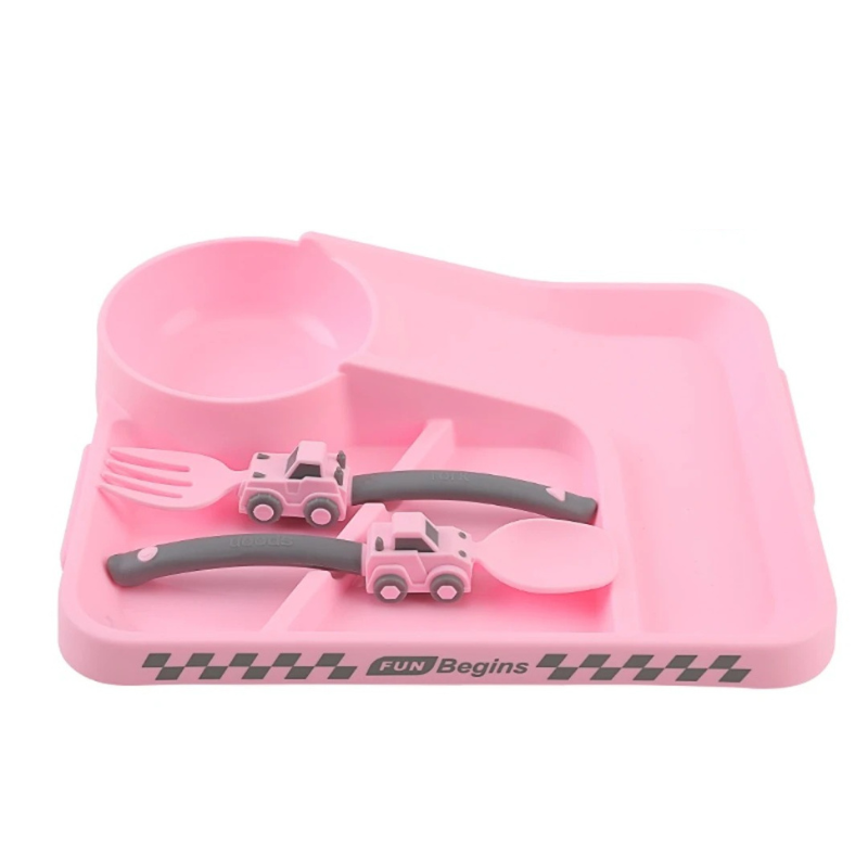 Vehicles Utensil Set for Toddlers, Grippy Fork Spoon Plate Kit