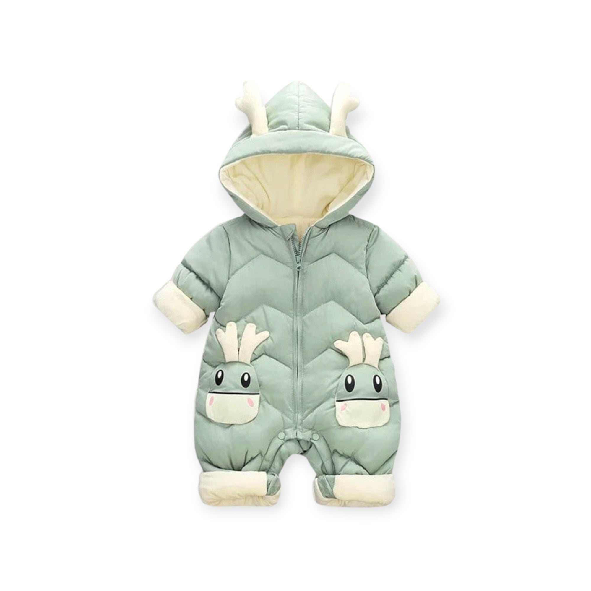 Hooded Baby Romper with Ears Warm Winter Jumpsuit 6M- 3 years