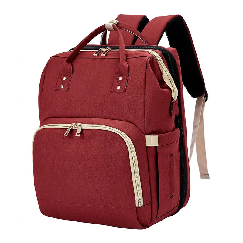 Backpack with Foldable Crib, USB Port, Bottle Holder