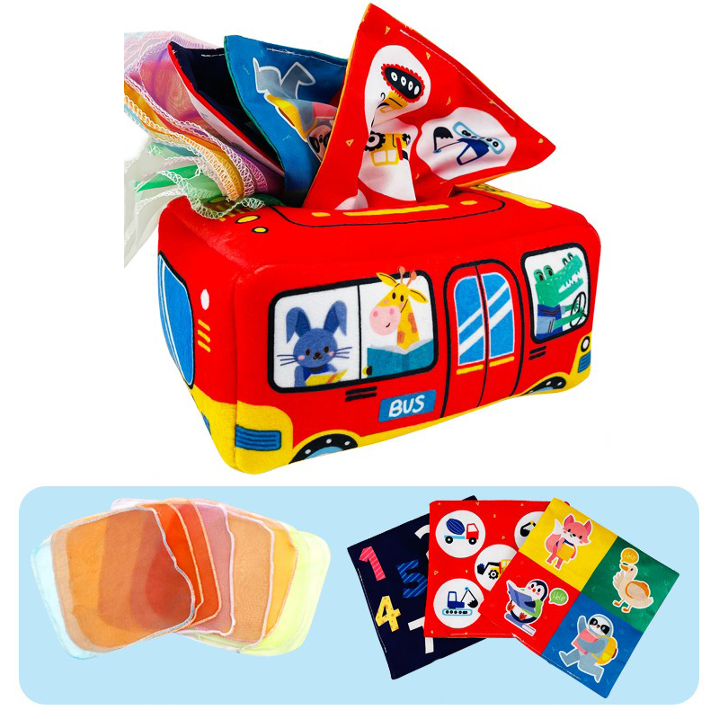 Montessori Tissue Box Toy with Silk, Animals, Numbers & Letters