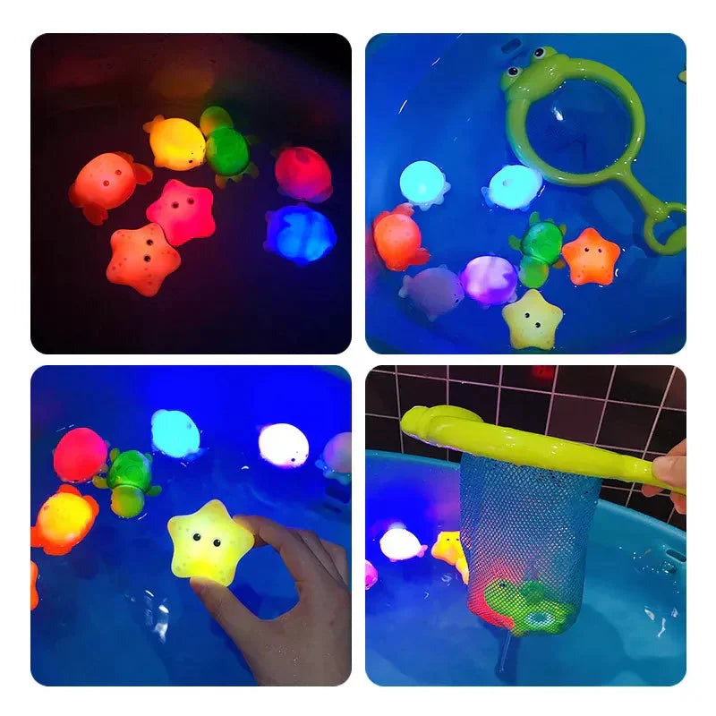 Light-Up Sea Animals Bath Toy Set With Net And Fishing Rod Toddlers
