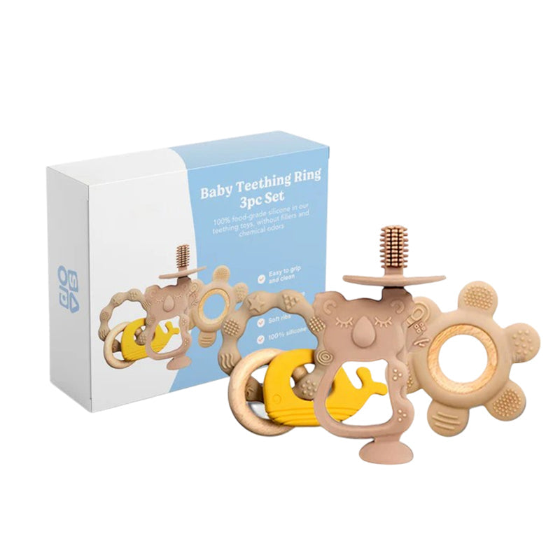 Baby Teething Ring Set Textured Silicone Toys with Pacifier for Kids