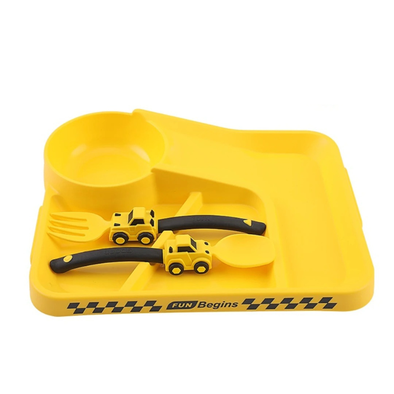 Vehicles Utensil Set for Toddlers, Grippy Fork Spoon Plate Kit